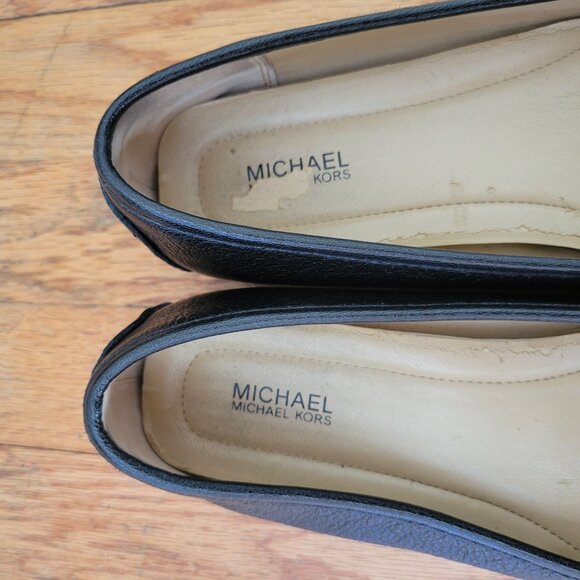 Michael Kors 8M Black Leather Loafers With Silver MK Logo Accent - Picture 8 of 11